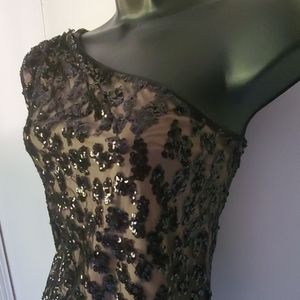 NEW Express One Shoulder Black sequin top party XS